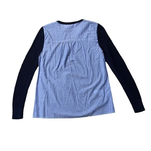 Loft Mixed Media Pin Striped Back Knit Front Sweater Top Size Extra Small NWT - Picture 6 of 9
